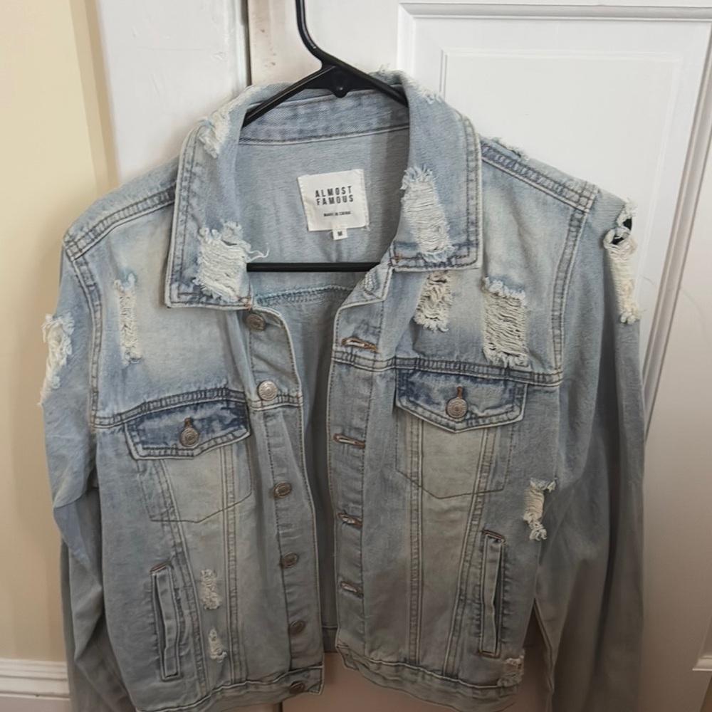 Almost Famous Blue Jean Jacket with Distressed Details